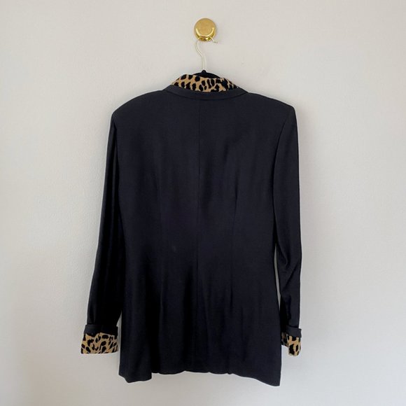 80s Black Cheetah Print Trim Peacoat - Picture 7 of 8